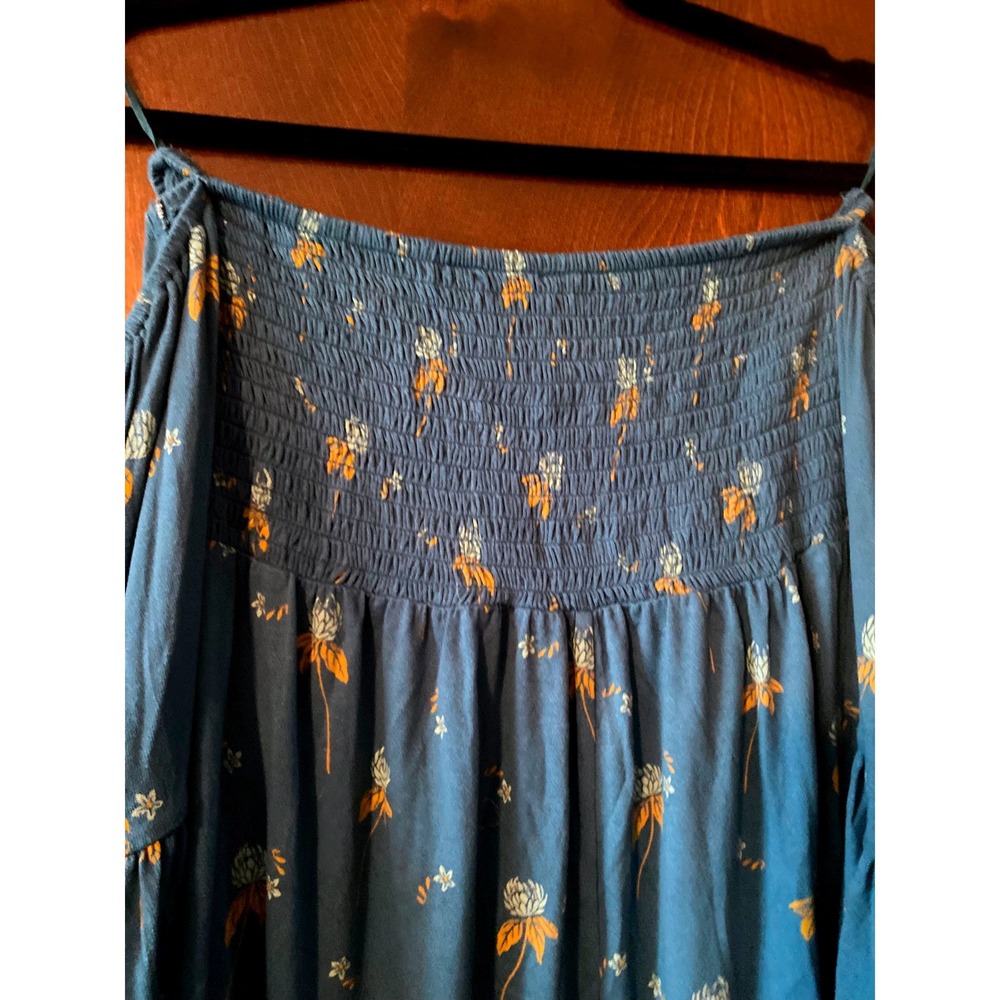 Free People Smocked Floral Top Bell Sleeve Bohemian Off Shoulder Teal Size SP - Picture 4 of 9